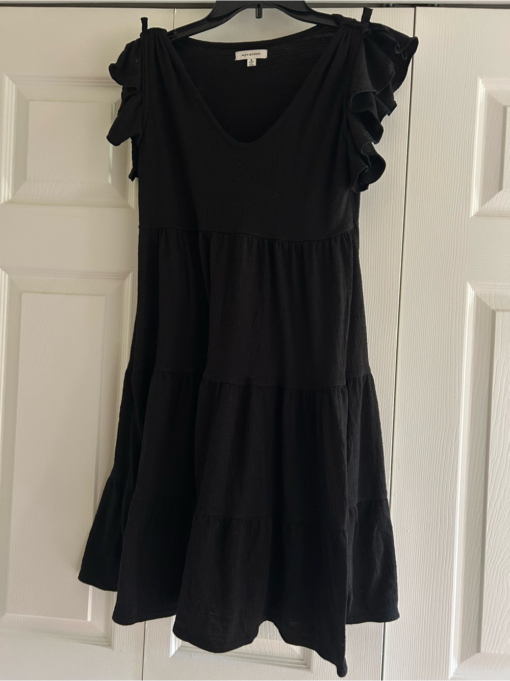Max Studio Black Ruffled Sleeve Tiered Dress